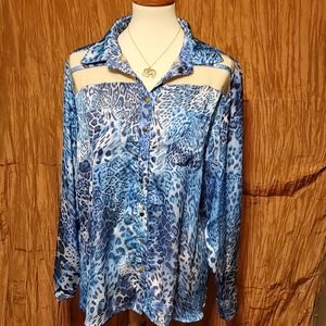 Absolutti blue Jaguar print blouse size L